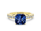 Yellow gold Cushion Cut Blue Sapphire Pave Band Solitaire Ring with Four-Prong Setting_24
