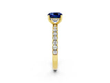 Yellow gold Cushion Cut Blue Sapphire Pave Band Solitaire Ring with Four-Prong Setting_26
