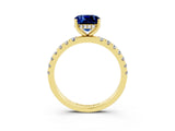 Yellow gold Cushion Cut Blue Sapphire Pave Band Solitaire Ring with Four-Prong Setting_27