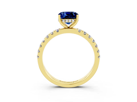 Yellow gold Cushion Cut Blue Sapphire Pave Band Solitaire Ring with Four-Prong Setting_27