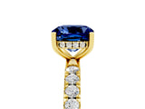 Yellow gold Cushion Cut Blue Sapphire Pave Band Solitaire Ring with Four-Prong Setting_29