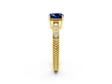 Yellow gold Cushion Cut Blue Sapphire Ring with Milgrain Pavé Band and Four-Prong Setting_14