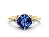 Yellow gold Cushion Cut Blue Sapphire Ring with Side Stones and Four-Prong Setting_36