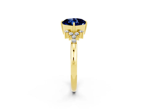 Yellow gold Cushion Cut Blue Sapphire Ring with Side Stones and Four-Prong Setting_38