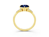 Yellow gold Cushion Cut Blue Sapphire Ring with Side Stones and Four-Prong Setting_39