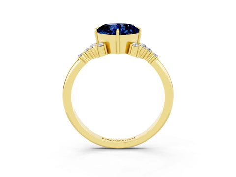 Yellow gold Cushion Cut Blue Sapphire Ring with Side Stones and Four-Prong Setting_39