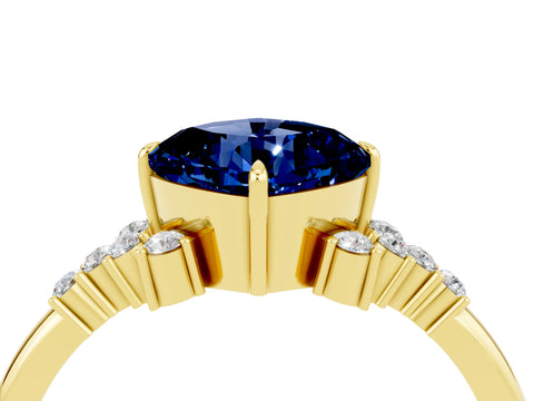 Yellow gold Cushion Cut Blue Sapphire Ring with Side Stones and Four-Prong Setting_40