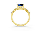 Yellow gold Cushion Cut Blue Sapphire Scattered Round Accent Ring with Prong Setting_27