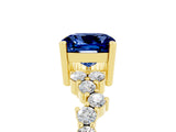 Yellow gold Cushion Cut Blue Sapphire Scattered Round Accent Ring with Prong Setting_29