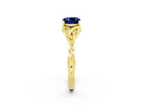 Yellow gold Cushion Cut Blue Sapphire Solitaire Celtic Knot Ring with Four-Prong Setting_14
