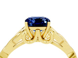 Yellow gold Cushion Cut Blue Sapphire Solitaire Celtic Knot Ring with Four-Prong Setting_16
