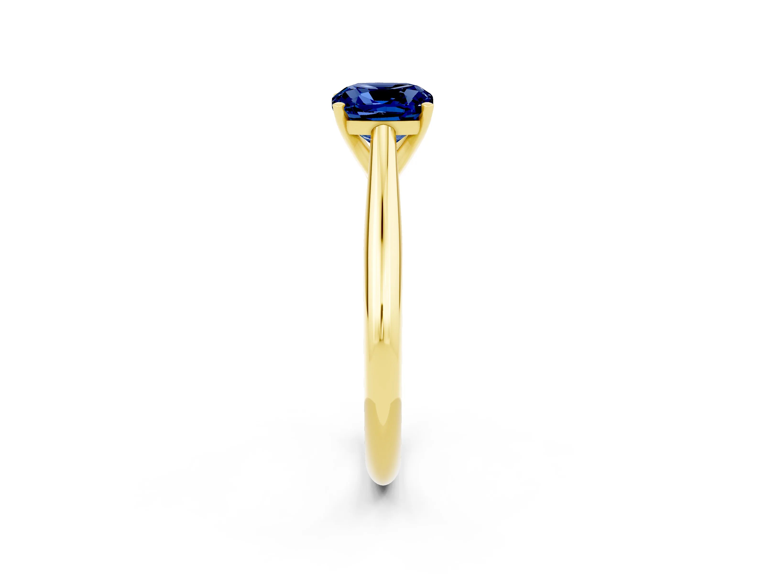 Yellow gold Cushion Cut Blue Sapphire Solitaire Engagement Ring with Cathedral Setting and Four-Prong Mount_14
