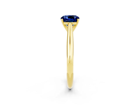 Yellow gold Cushion Cut Blue Sapphire Solitaire Engagement Ring with Cathedral Setting and Four-Prong Mount_14