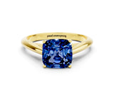 Yellow gold Cushion Cut Blue Sapphire Solitaire Engagement Ring with Cathedral Setting and Four-Prong Mount_24