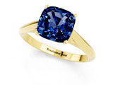Yellow gold Cushion Cut Blue Sapphire Solitaire Engagement Ring with Cathedral Setting and Four-Prong Mount_25