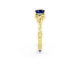 Yellow gold Cushion Cut Blue Sapphire Solitaire Engagement Ring with Celtic Knot Band and Four-Prong Setting_2