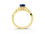 Yellow gold Cushion Cut Blue Sapphire Solitaire Engagement Ring with Celtic Knot Band and Four-Prong Setting_3