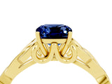 Yellow gold Cushion Cut Blue Sapphire Solitaire Engagement Ring with Celtic Knot Band and Four-Prong Setting_4