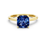 Yellow gold Cushion Cut Blue Sapphire Solitaire Engagement Ring with Classic Band and Four-Prong Setting_12