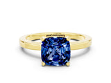 Yellow gold Cushion Cut Blue Sapphire Solitaire Engagement Ring with Classic Band and Four-Prong Setting_24