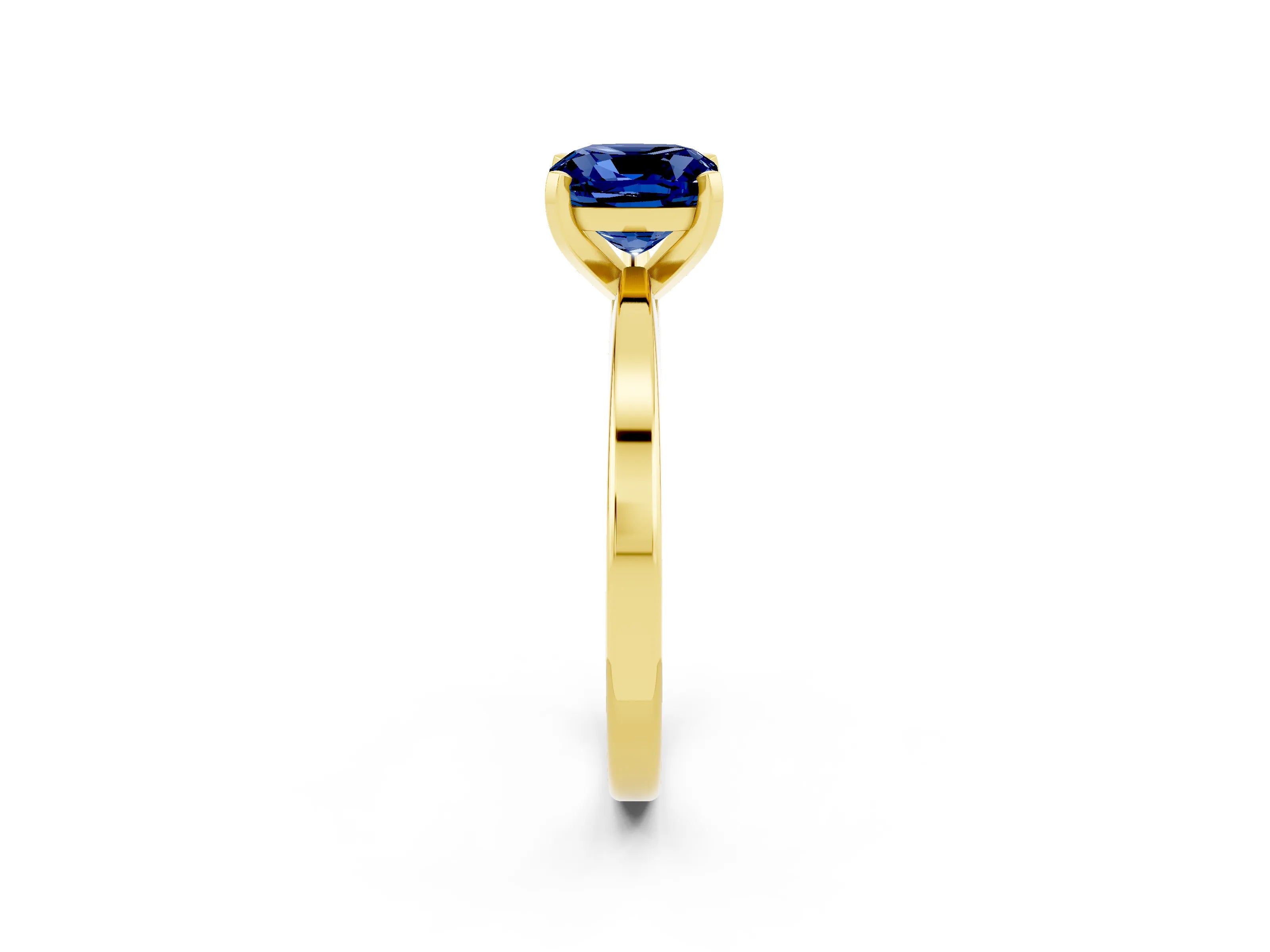 Yellow gold Cushion Cut Blue Sapphire Solitaire Engagement Ring with Classic Band and Four-Prong Setting_26