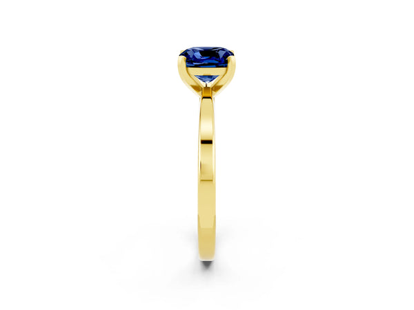 Yellow gold Cushion Cut Blue Sapphire Solitaire Engagement Ring with Classic Band and Four-Prong Setting