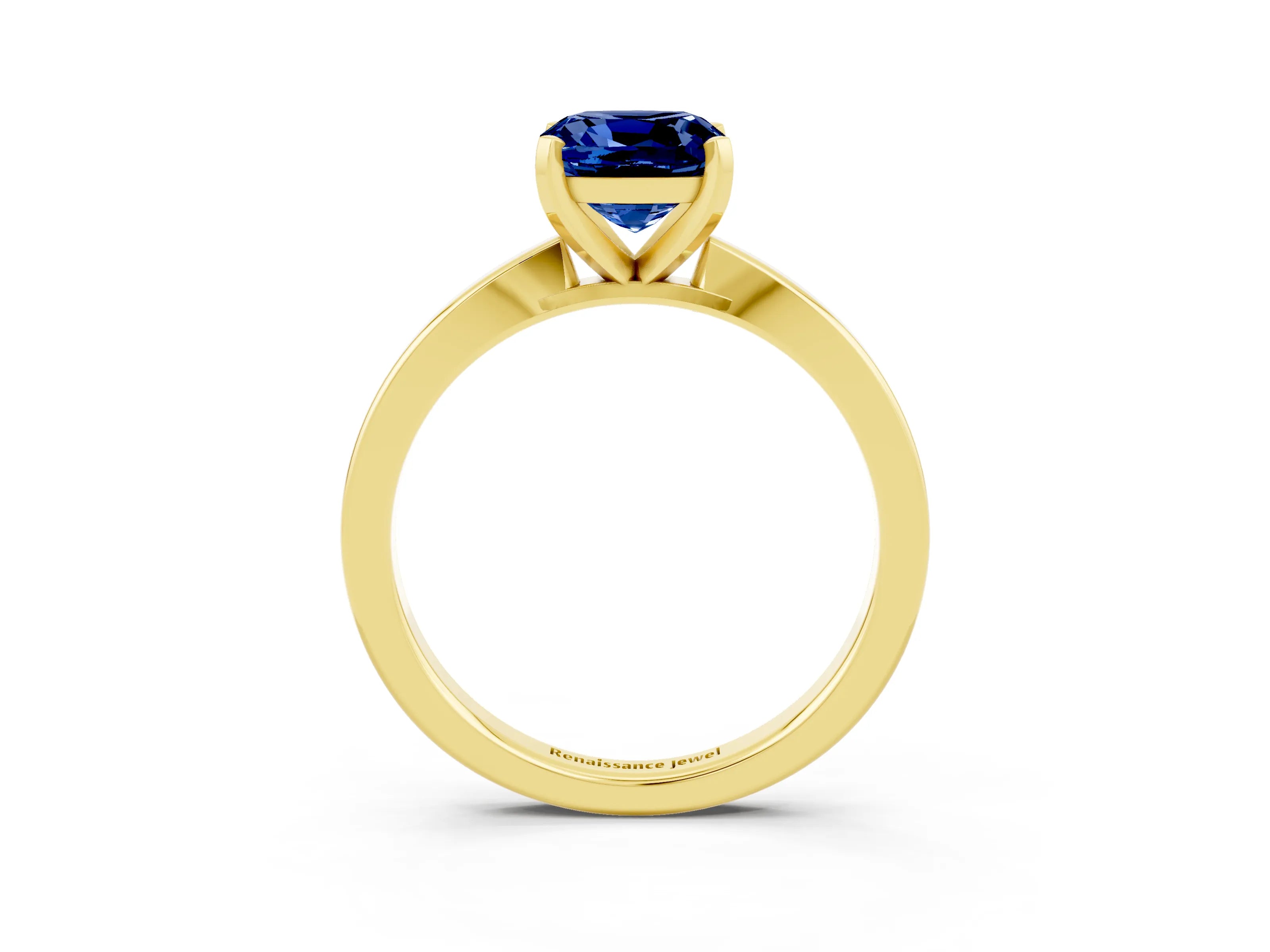 Yellow gold Cushion Cut Blue Sapphire Solitaire Engagement Ring with Classic Band and Four-Prong Setting_27
