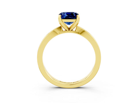 Yellow gold Cushion Cut Blue Sapphire Solitaire Engagement Ring with Classic Band and Four-Prong Setting_27
