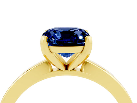 Yellow gold Cushion Cut Blue Sapphire Solitaire Engagement Ring with Classic Band and Four-Prong Setting_28