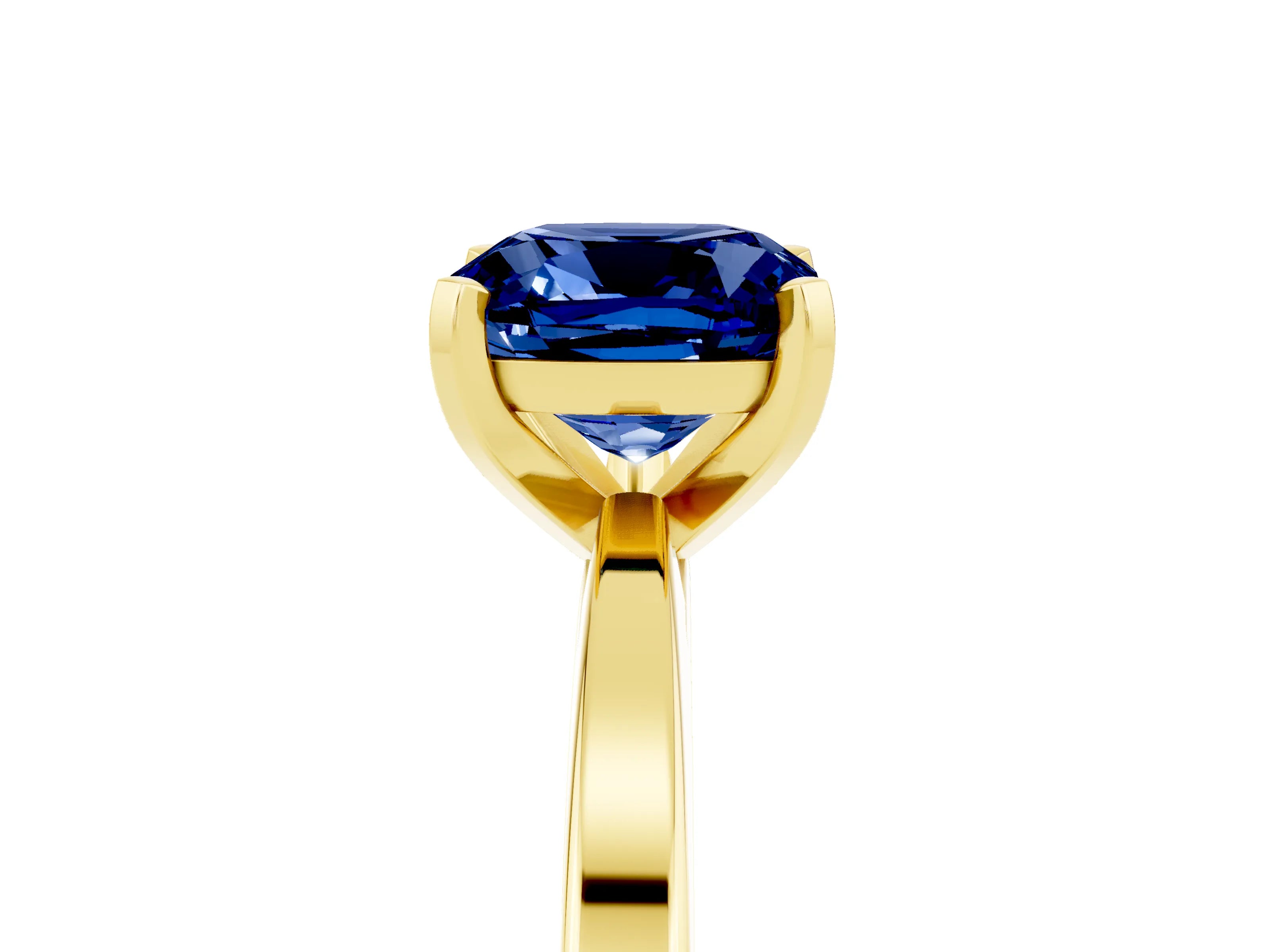 Yellow gold Cushion Cut Blue Sapphire Solitaire Engagement Ring with Classic Band and Four-Prong Setting_29