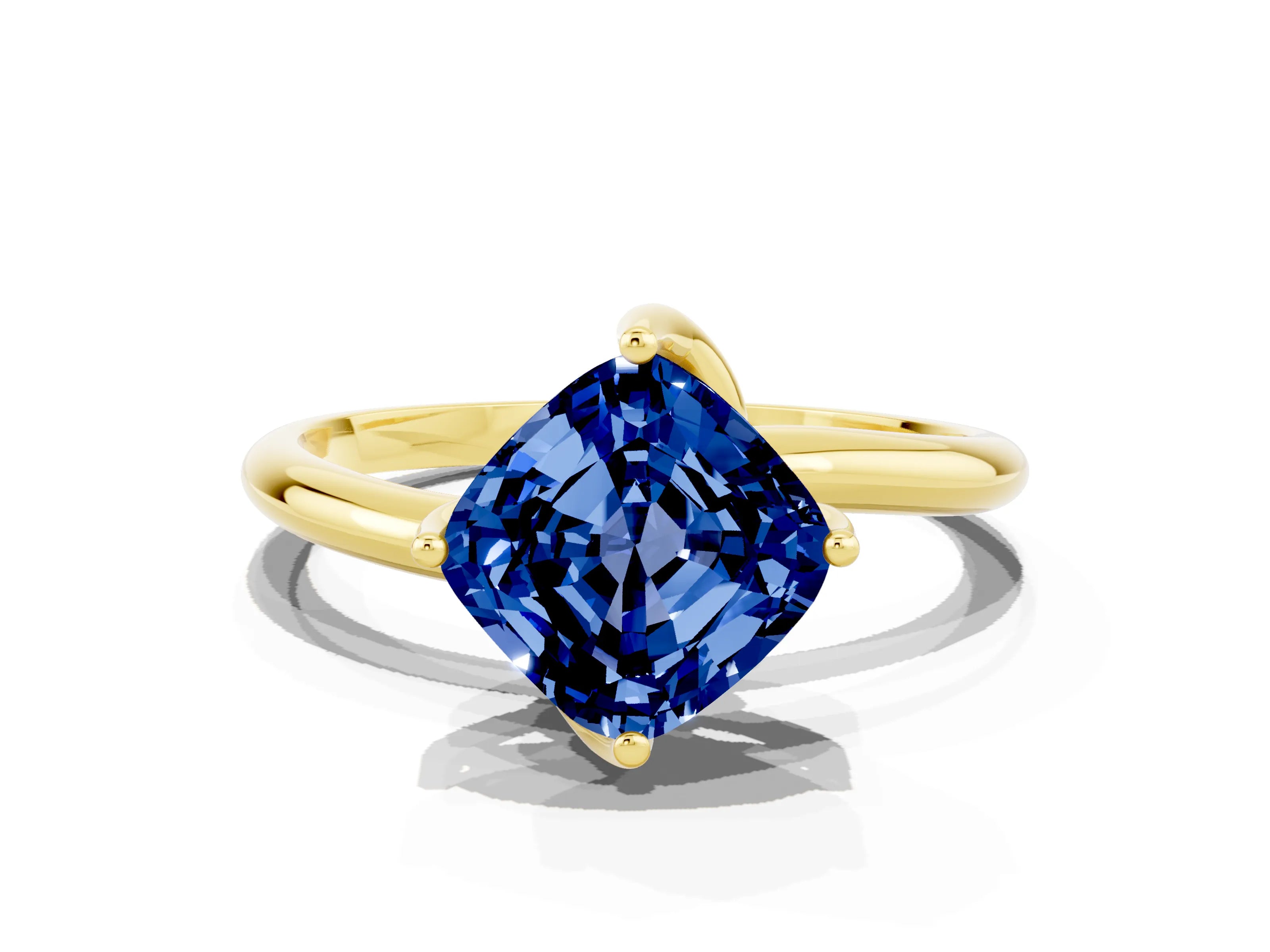 Yellow gold Cushion Cut Blue Sapphire Solitaire Engagement Ring with Four-Prong Setting and Classic Band_35