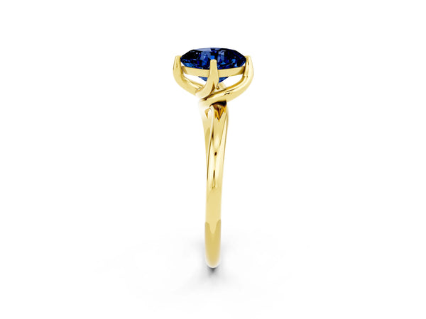 Yellow gold Cushion Cut Blue Sapphire Solitaire Engagement Ring with Four-Prong Setting and Classic Band