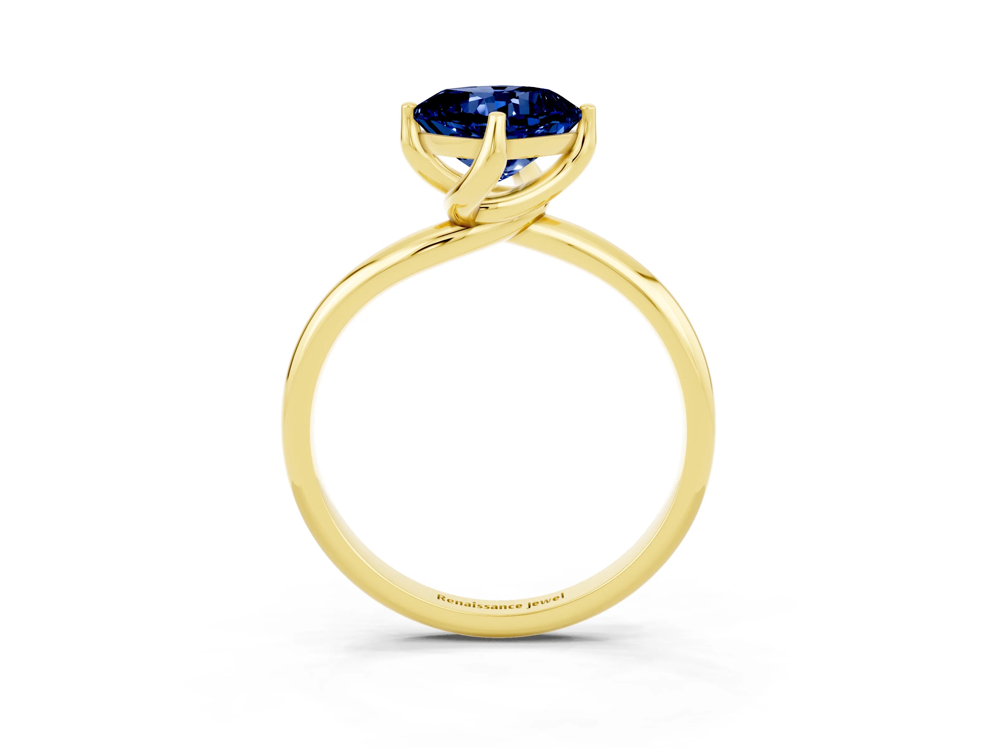 Yellow gold Cushion Cut Blue Sapphire Solitaire Engagement Ring with Four-Prong Setting and Classic Band_38