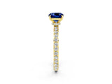 Yellow gold Cushion Cut Blue Sapphire Solitaire Engagement Ring with Pavé Band and Four-Prong Setting_2