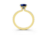 Yellow gold Cushion Cut Blue Sapphire Solitaire Engagement Ring with Pavé Band and Four-Prong Setting_3