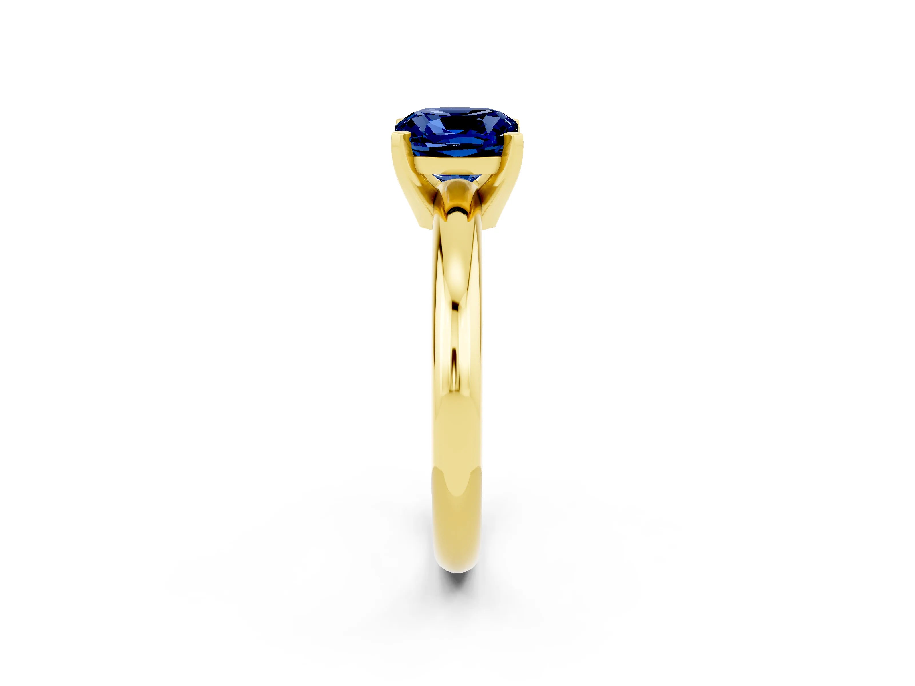Yellow gold Cushion Cut Blue Sapphire Solitaire Engagement Ring with Round Band and Four-Prong Setting_2