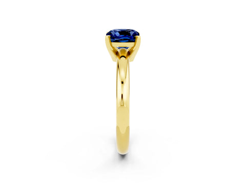 Yellow gold Cushion Cut Blue Sapphire Solitaire Engagement Ring with Round Band and Four-Prong Setting_2