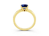 Yellow gold Cushion Cut Blue Sapphire Solitaire Engagement Ring with Round Band and Four-Prong Setting_3