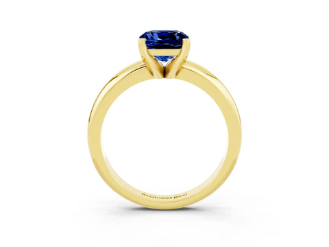 Yellow gold Cushion Cut Blue Sapphire Solitaire Engagement Ring with Round Band and Four-Prong Setting_3