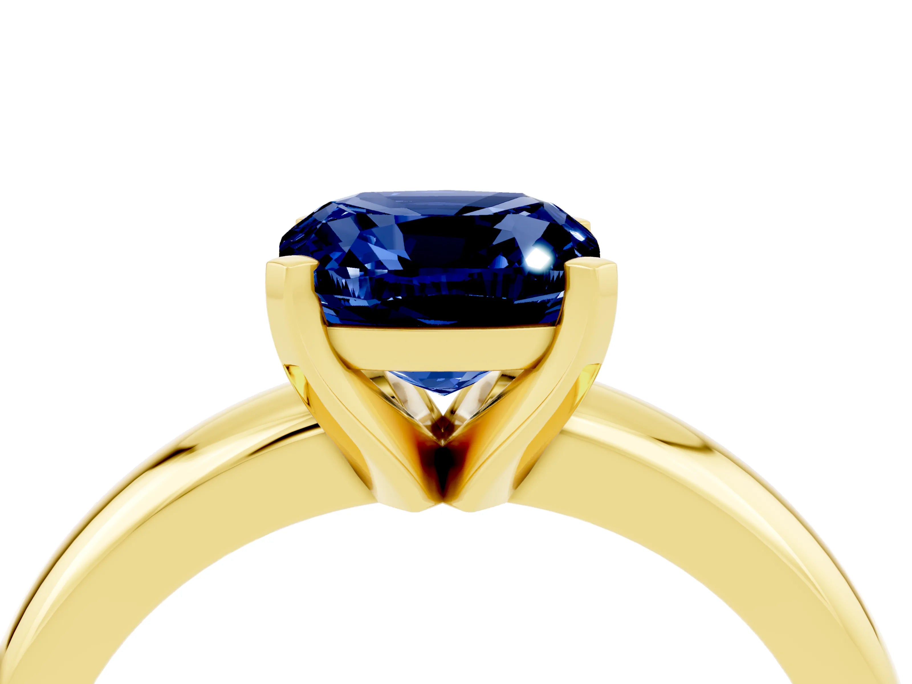 Yellow gold Cushion Cut Blue Sapphire Solitaire Engagement Ring with Round Band and Four-Prong Setting_4