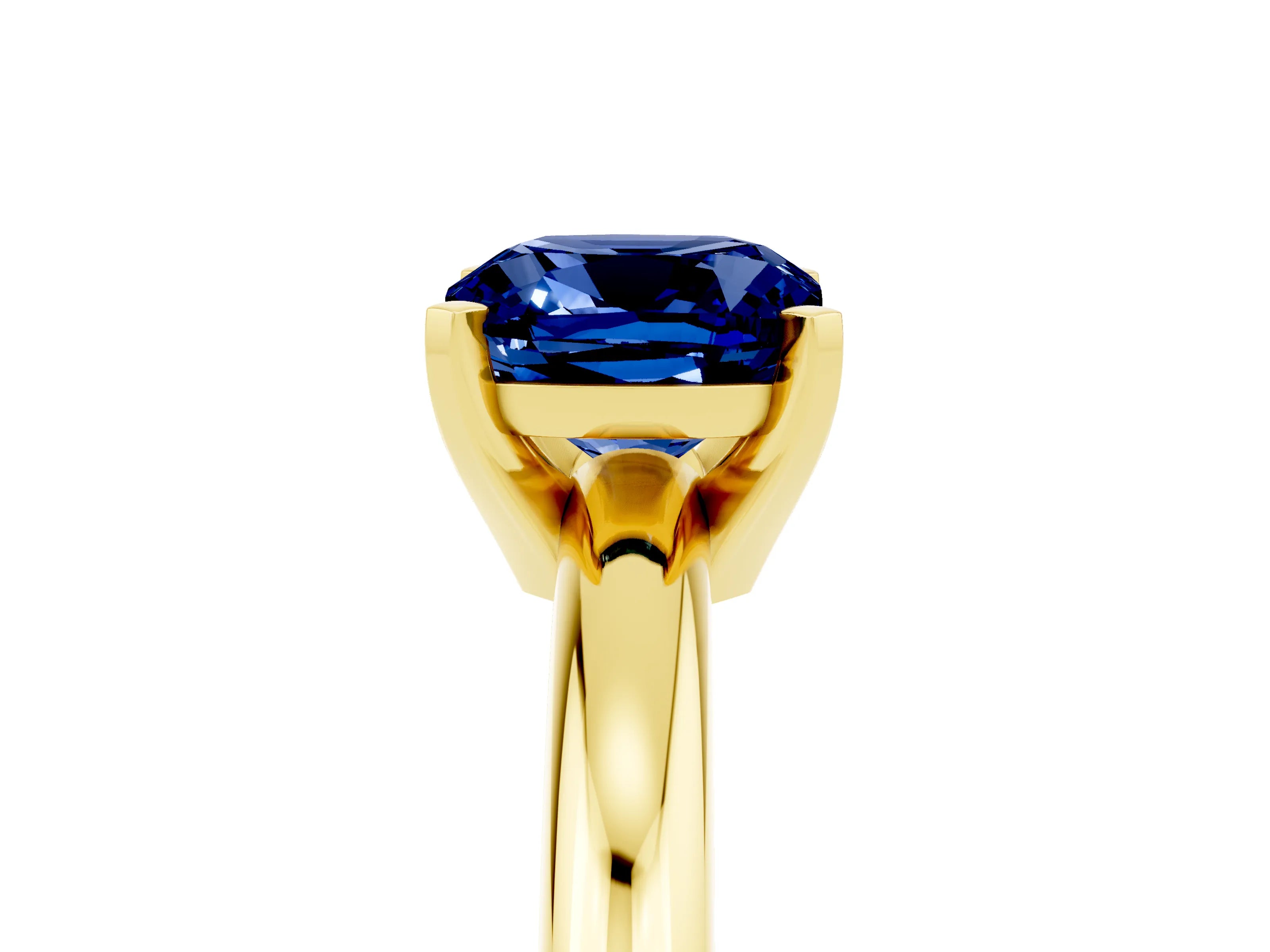 Yellow gold Cushion Cut Blue Sapphire Solitaire Engagement Ring with Round Band and Four-Prong Setting_5