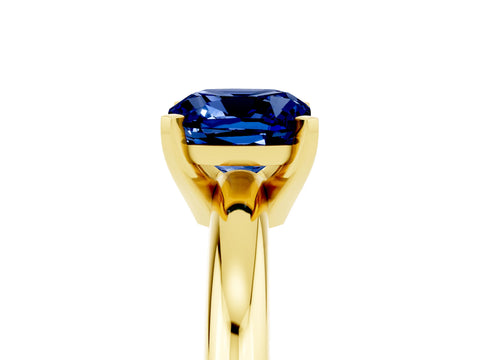Yellow gold Cushion Cut Blue Sapphire Solitaire Engagement Ring with Round Band and Four-Prong Setting_5
