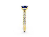 Yellow gold Cushion Cut Blue Sapphire Solitaire Pavé Band with Four-Prong Setting_2