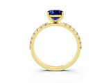 Yellow gold Cushion Cut Blue Sapphire Solitaire Pavé Band with Four-Prong Setting_3