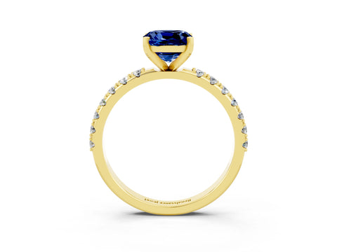 Yellow gold Cushion Cut Blue Sapphire Solitaire Pavé Band with Four-Prong Setting_3