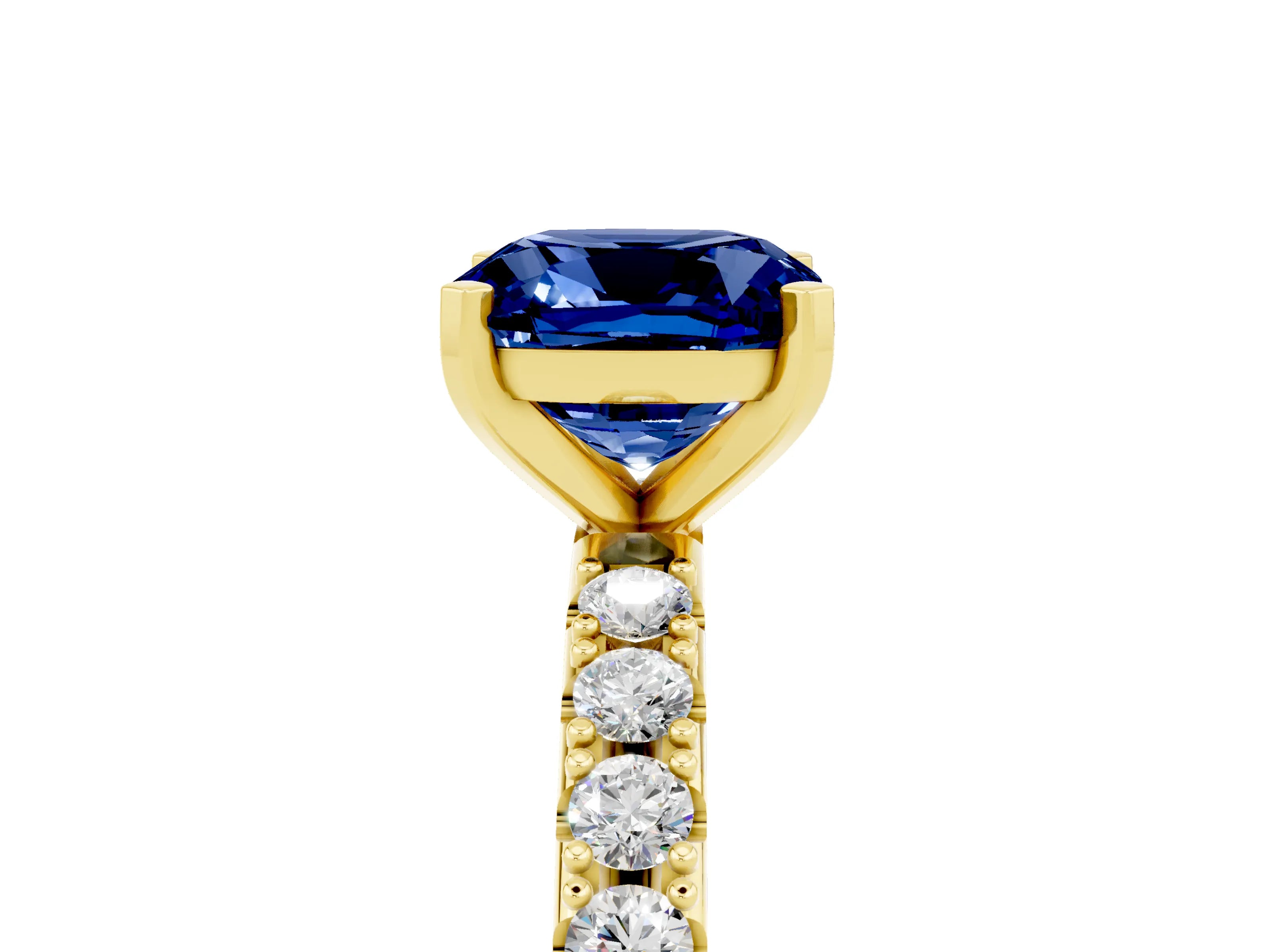 Yellow gold Cushion Cut Blue Sapphire Solitaire Pavé Band with Four-Prong Setting_5