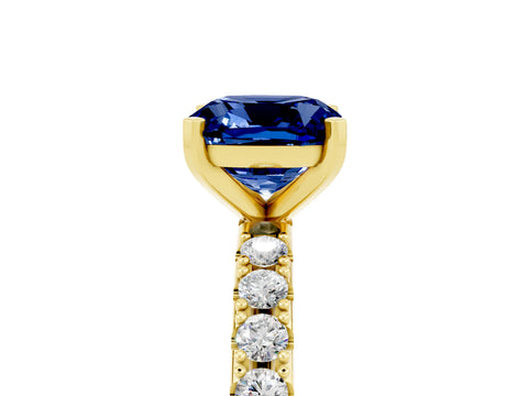Yellow gold Cushion Cut Blue Sapphire Solitaire Pavé Band with Four-Prong Setting_5