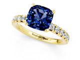 Yellow gold Cushion Cut Blue Sapphire Solitaire Pavé Engagement Ring with Round Band and Prong Setting_13