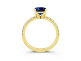 Yellow gold Cushion Cut Blue Sapphire Solitaire Pavé Engagement Ring with Round Band and Prong Setting_15