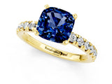 Yellow gold Cushion Cut Blue Sapphire Solitaire Pavé Engagement Ring with Round Band and Prong Setting_79